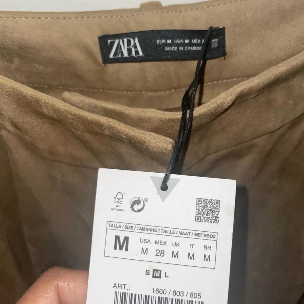 Zara BEIGE Faux Suede High Pants TROUSERS - Picture 8 of 12